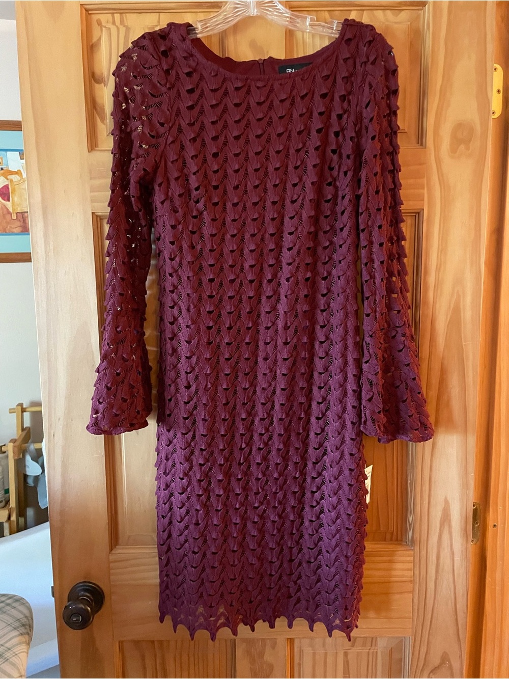 Ronni Nicole Burgundy Crochet Long Sleeve Dress